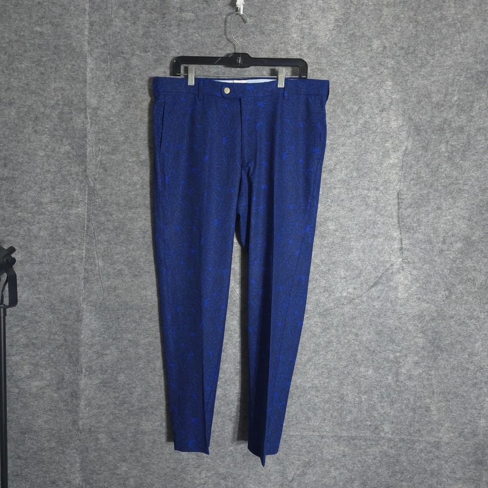 Peter Millar Performance Trousers Pants Mens 34 Blue Tropical Monstera Leaf Golf